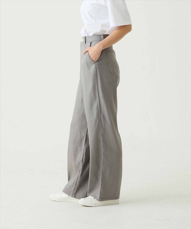 caqu linen rayon stretch wide pants リネンレーヨンストレッチワイドパンツ gray