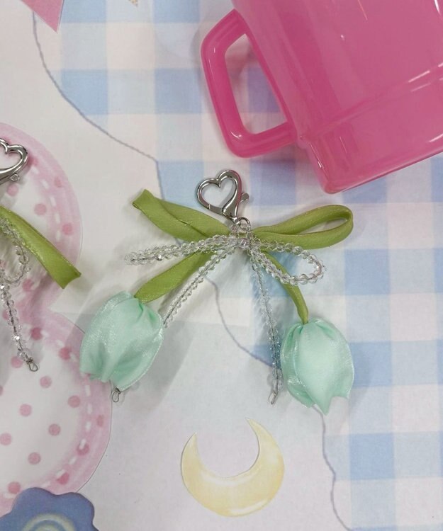 WEGO チューリップリボンビーズキーホルダー グリーンその他