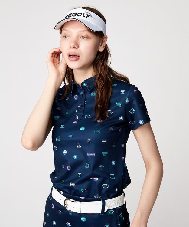 23区GOLF 【WOMEN】【UVケア/吸水速乾】マルチステッカープリント ポロシャツ ネイビー系5
