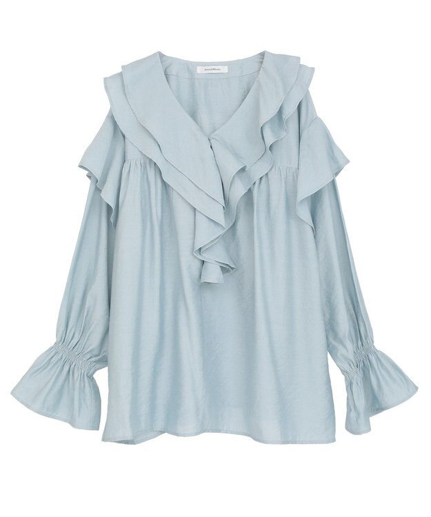 Green Parks ビッグカラーフリルブラウス Sax