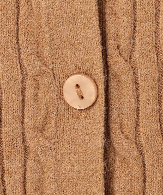 Feroux ケーブル編み×リボン刺繍 ニット カーディガン キャメル系