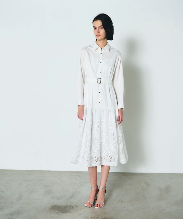GRACE CONTINENTAL 刺繍ヘムシャツワンピース ホワイト