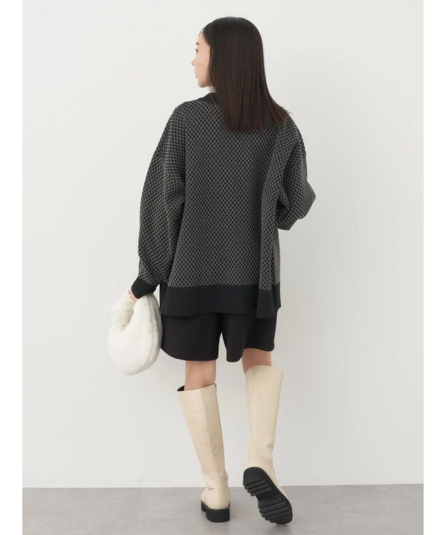 earth music&ecology ダイヤ柄ジャガードカーディガン Black