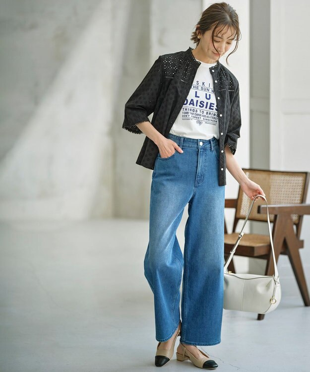 組曲 【WEB限定カラーあり】エンブロイダリーレース フレアスリーブブラウス ブラック系