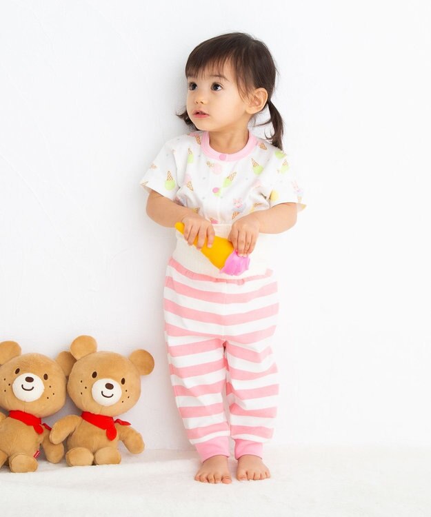 MIKI HOUSE HOT BISCUITS アイス柄 腹巻付き半袖パジャマ ピンク