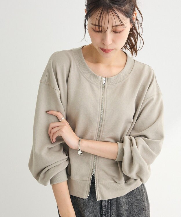 Green Parks ウ゛ィンテージ風ｚｉｐ裏毛カーディガン Gray Beige
