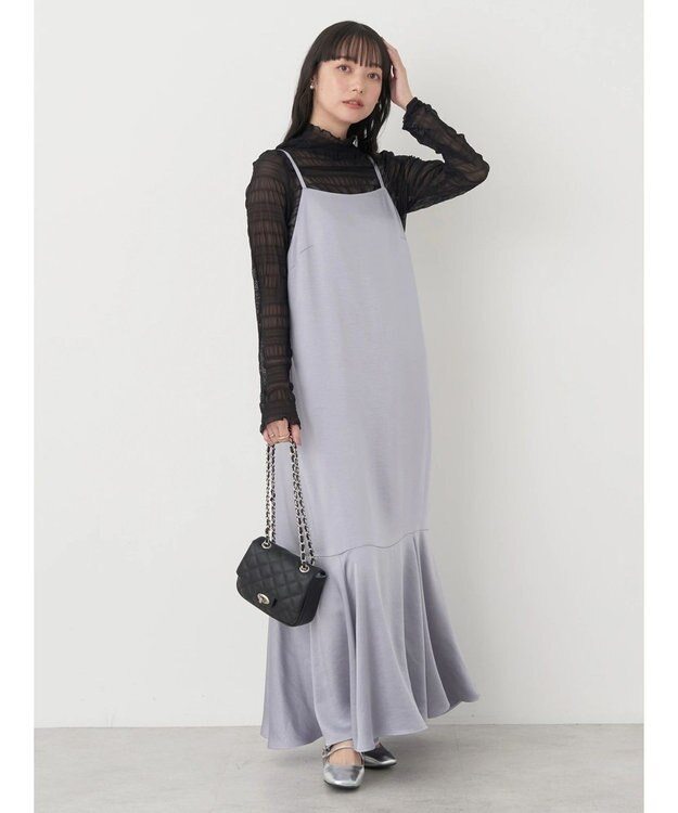 earth music&ecology サテンキャミワンピース Gray