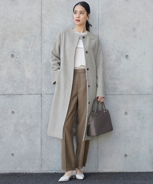 自由区 L 【カタログ掲載・洗える】モールコンビ ニット ベージュ×オフ