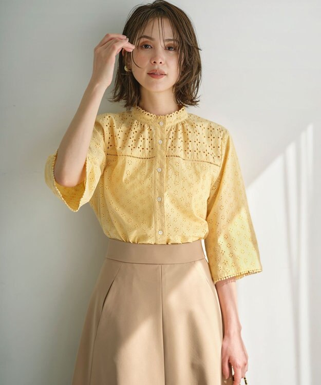 組曲 S 【WEB限定カラーあり】エンブロイダリーレース フレアスリーブブラウス クリームイエロー系