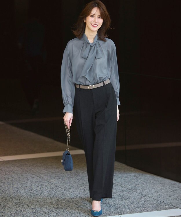 23区 【洗える】TWマットクロス タック ワイド パンツ チャコール系