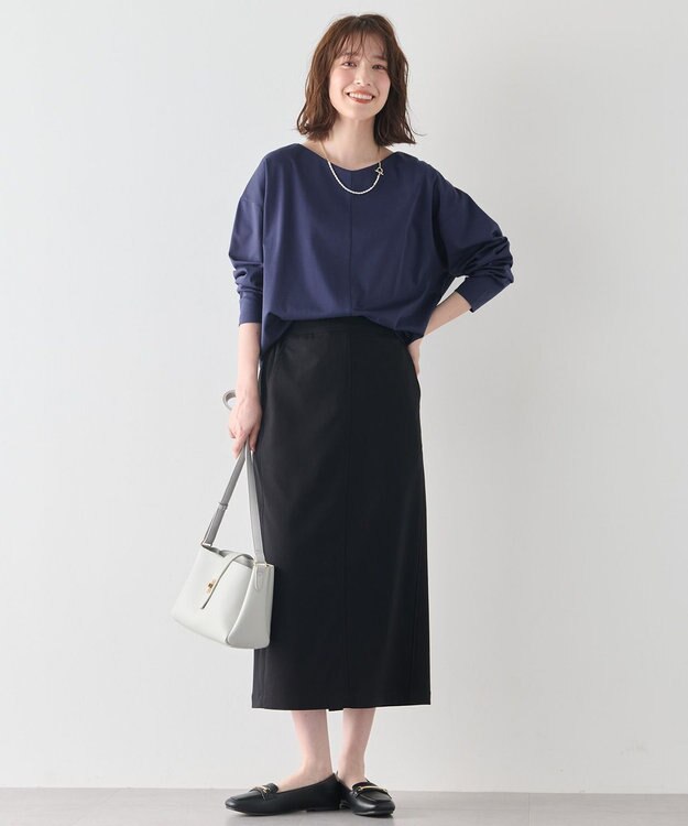 ANY 【洗濯機可】ジョーゼット裏起毛Vネックプルオーバー ネイビー