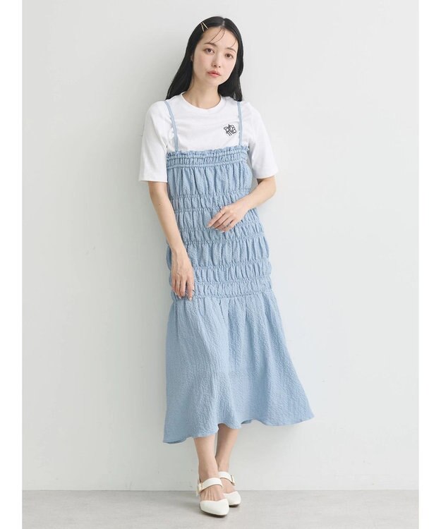 earth music&ecology ２ｗａｙシャーリングキャミワンピース Blue