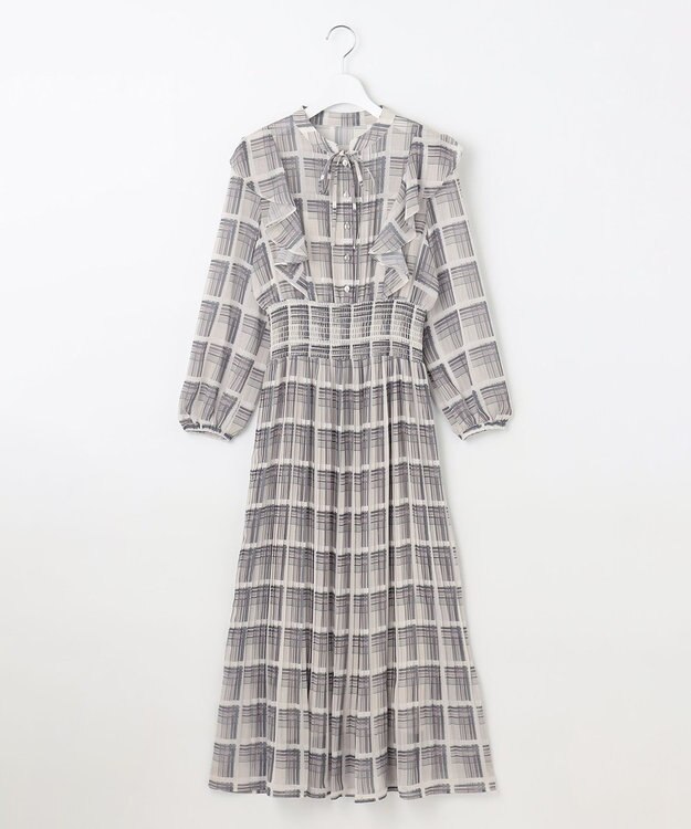 Feroux 【洗える】プリーツ ワンピース ネイビー系（チェック柄）