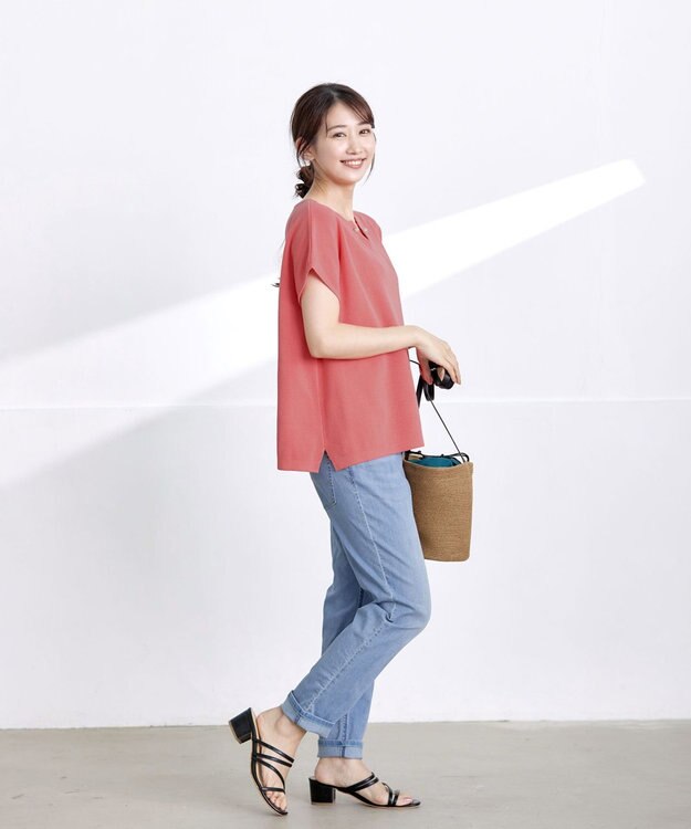 Tiaclasse 【小倉優子さん着用・洗える】フレンチスリーブニットトップス コーラル