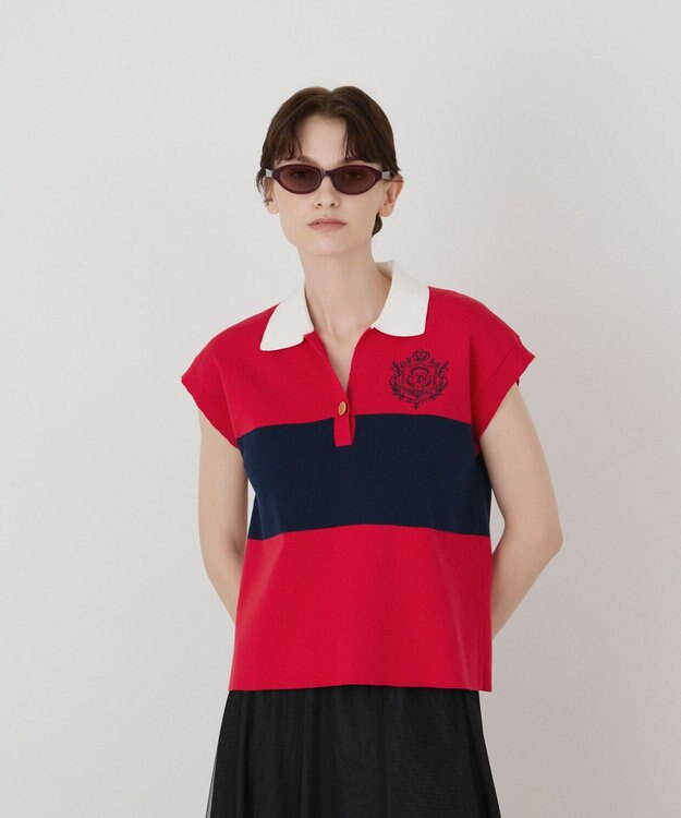 GRACE CONTINENTAL ラガーポロニットトップ レッド