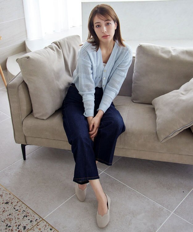 Tiaclasse 【洗える】クロシェニットカーディガン カーディガン サックス