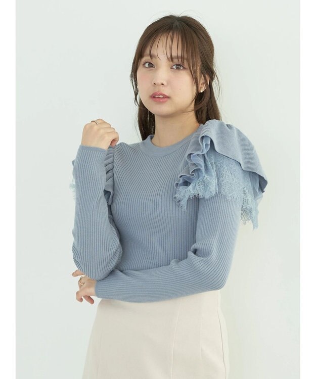 earth music&ecology ショルダーチュールレースプルオーバー Blue