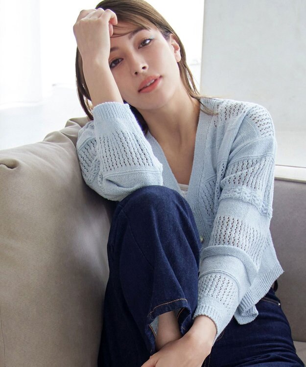 Tiaclasse 【洗える】クロシェニットカーディガン カーディガン サックス