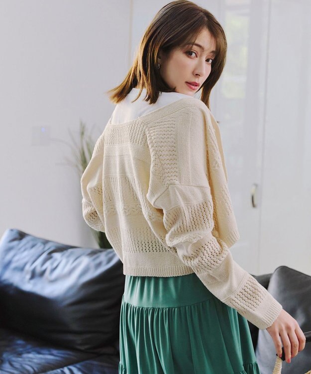 Tiaclasse 【洗える】クロシェニットカーディガン カーディガン アイボリー