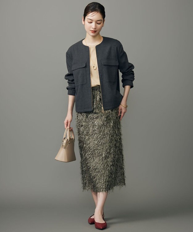 自由区 L 【17号サイズまで展開】ライトブッチャーノーカラー ブルゾン チャコールグレー