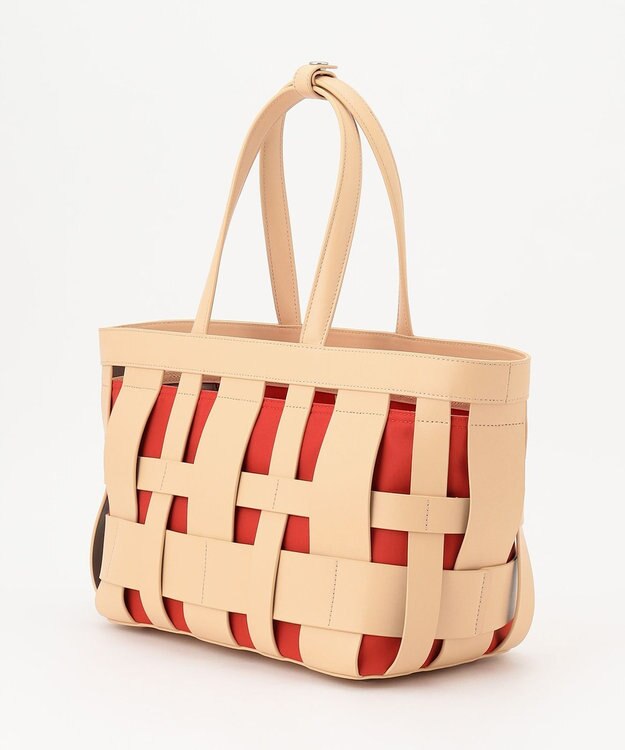 Y'SACCS 【リサイクルレザー】メッシュかごバッグ　large ナチュラル×オレンジ