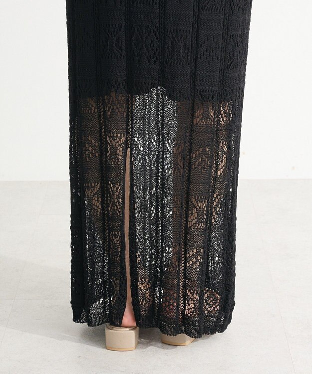 Green Parks 透かし柄ニットレースＩラインスカート Black