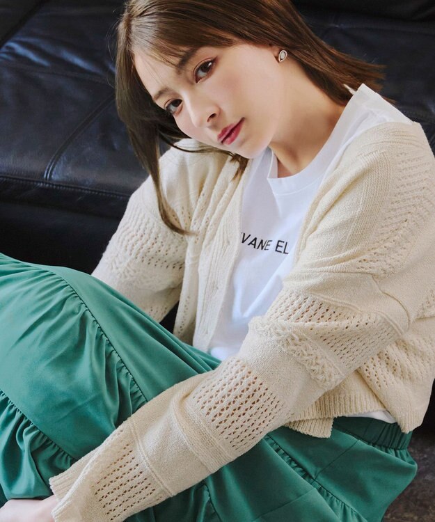 Tiaclasse 【洗える】クロシェニットカーディガン カーディガン アイボリー