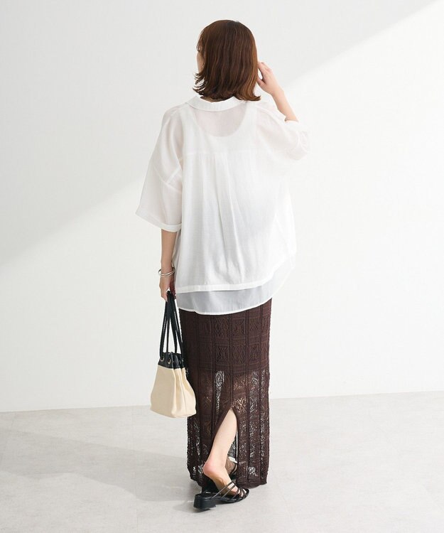 Green Parks 透かし柄ニットレースＩラインスカート Brown