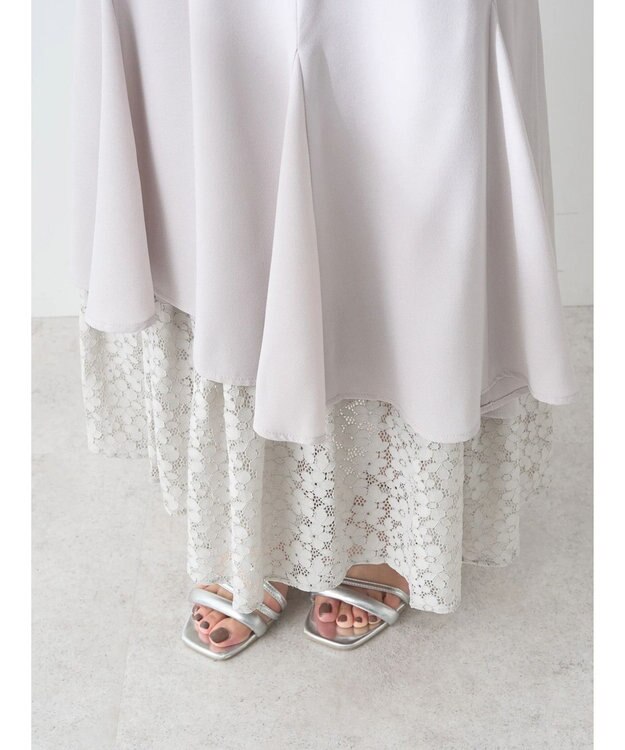 earth music&ecology レースヘムスカート Gray Beige