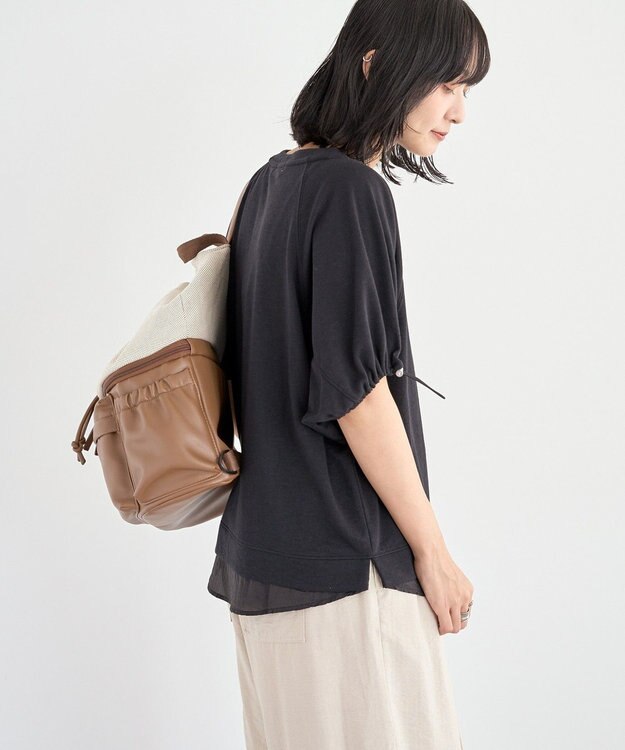 Green Parks 袖ドロストシアー裏毛ドッキングプルオーバー Black