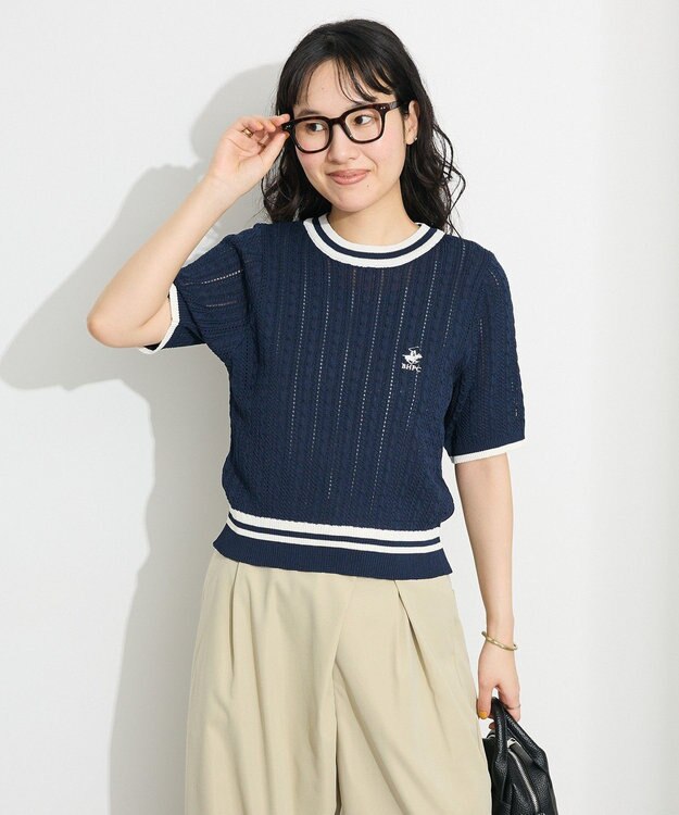 CRAFT STANDARD BOUTIQUE 別注/BHPC 刺繍ケーブル編みニット Navy