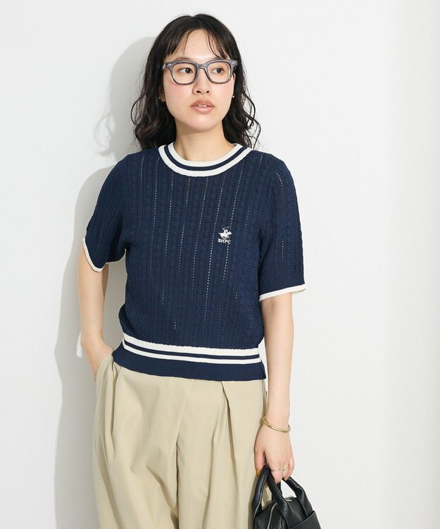 CRAFT STANDARD BOUTIQUE 別注/BHPC 刺繍ケーブル編みニット Navy