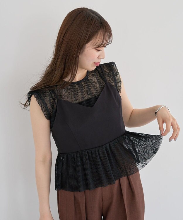 Green Parks ・ＥＬＥＮＣＡＲＥ　ＤＵＥ　ドッキングレースブラウス Black