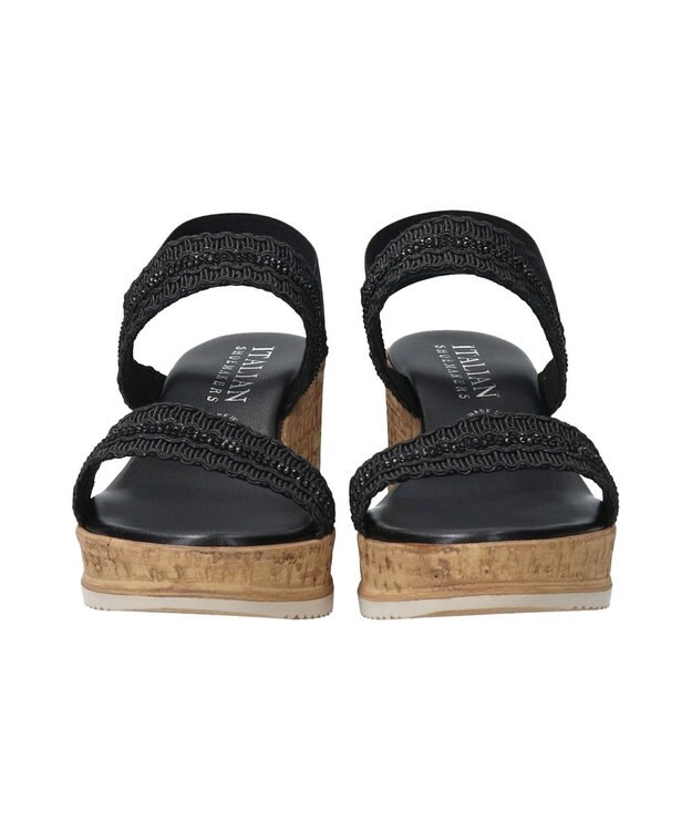 INTER-CHAUSSURES 【ITALIAN SHOEMAKERS】ラインストーンリボン厚底サンダル ブラック