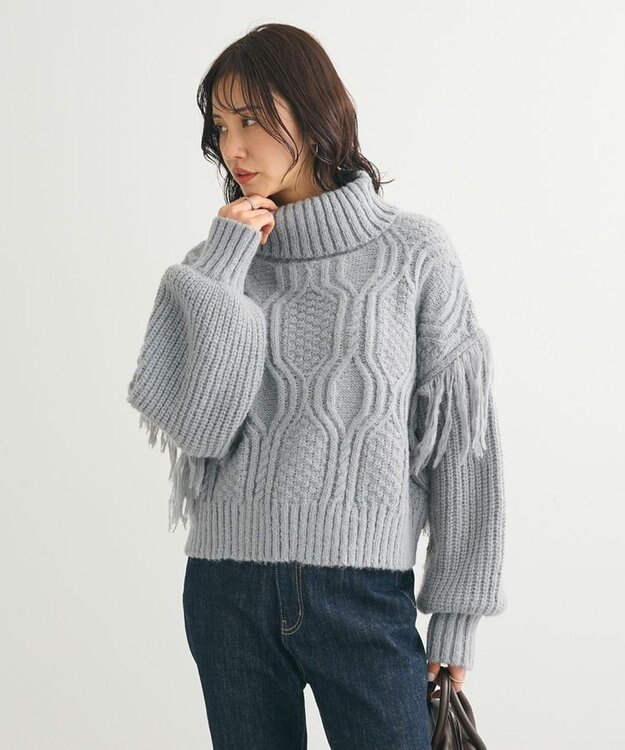 Green Parks ・ｓｗｉｎｇ　ｂｙ　フリンジタートルニット Gray