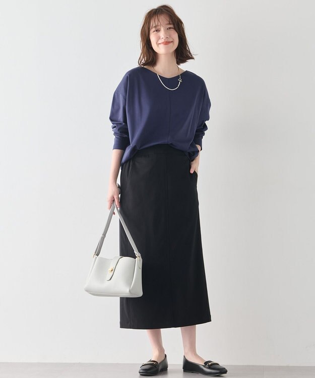 ANY 【洗濯機可】ジョーゼット裏起毛Vネックプルオーバー ネイビー