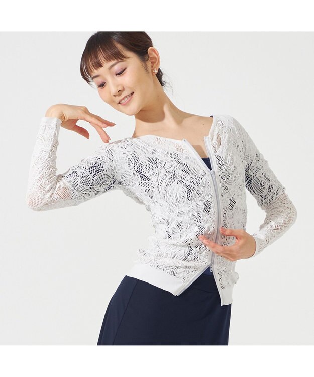 Chacott 【ノーソーイングニット】レーシージップアップニットトップ パールグレー