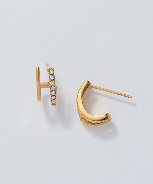 Phoebe 【金属アレルギー対応】メタル×ビジュー2ラインピアス　ゴールド/サージカルステンレス ゴールド