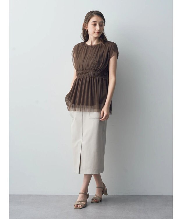 YECCA VECCA チュールギャザーブラウス Brown