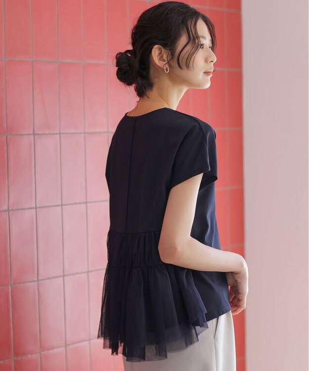 組曲 L 【先行予約】GIZAコットンチュールコンビ カットソー ネイビー系