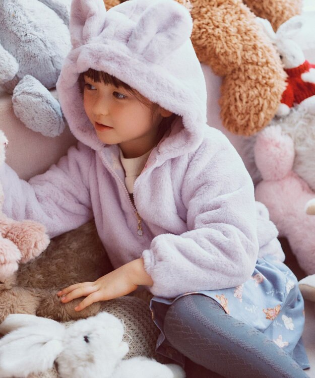 ANY KIDS アニマル耳 フェイクファー ブルゾン ラベンダー×ウサギ
