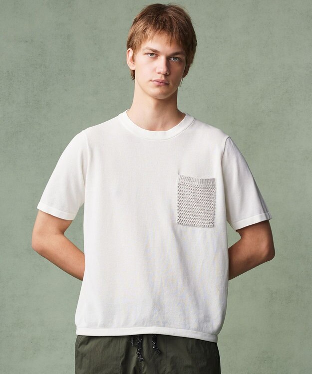 JOSEPH ABBOUD MOUNTAIN 【エコ素材・軽量・通気性・速乾性】ペーパーヤーンニット Ｔシャツ ホワイト系