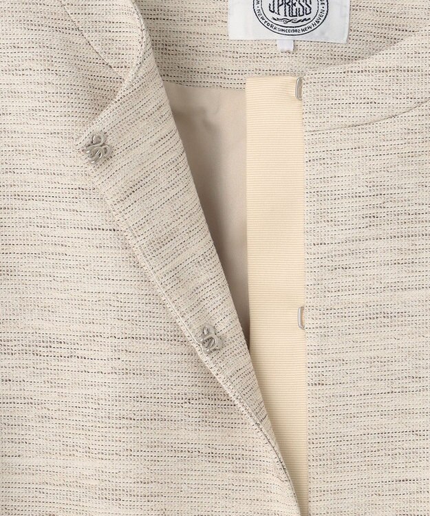 J.PRESS LADIES ライトツイードストレッチ ノーカラー ジャケット ベージュ系1