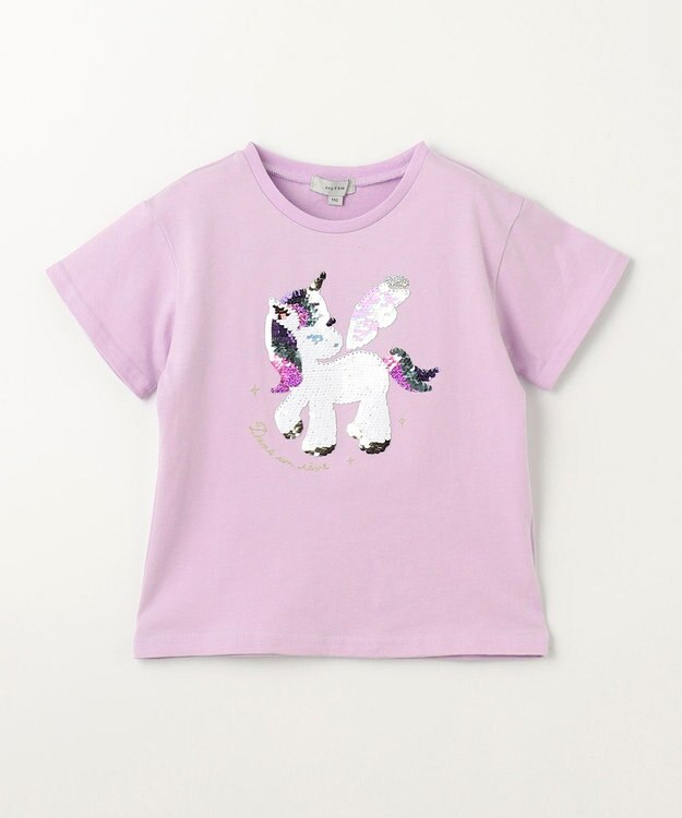 ANY KIDS ミラクルスパンコール 半袖 Tシャツ ラベンダー×ユニコーン