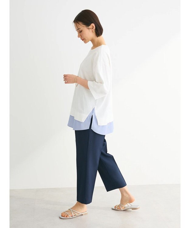 Green Parks 裾ドッキングレイヤー風７分袖プルオーバー Off White