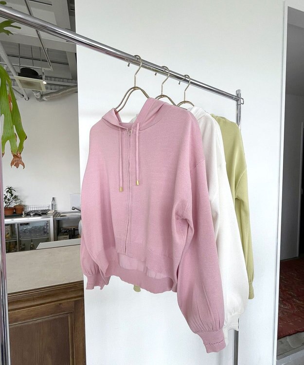 Feroux 【UVカット・接触冷感】パフスリーブニット パーカー ホワイト系