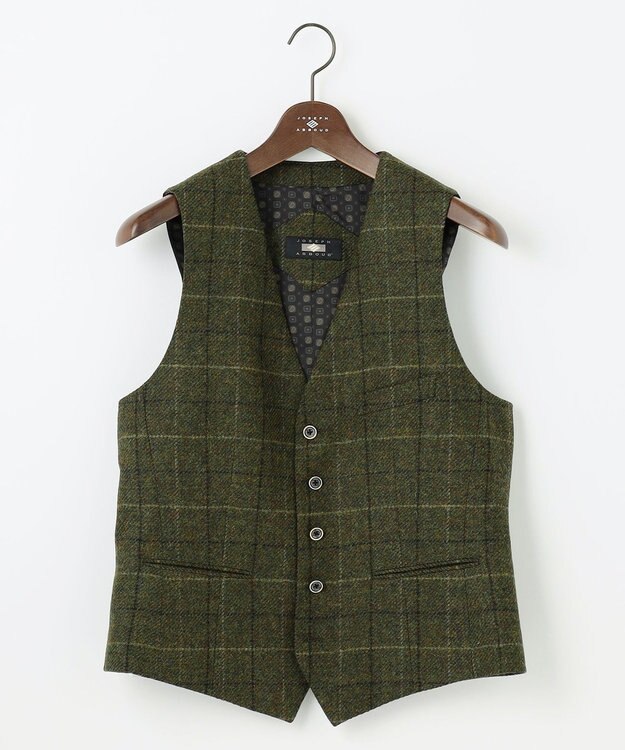 JOSEPH ABBOUD 【ツィード/UKファブリック】ツイード  ウィンドーペン ベスト カーキ系4