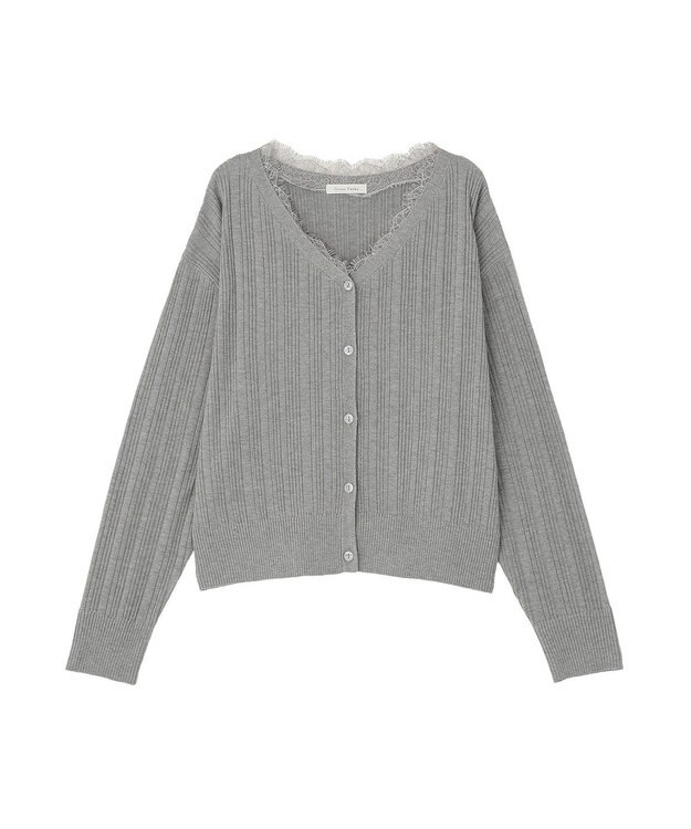 Green Parks レースドッキングニットカーディガン Gray Mixture