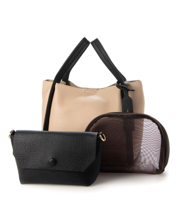 UNBILLION カシュカシュ cachecache / ミニショルダー付きソフトレザー調ミニトートバッグ ベージュミックス