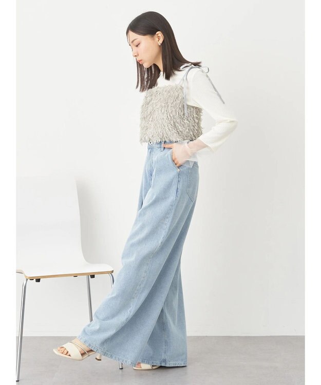 earth music&ecology タックワイドデニムパンツ Light Indigo